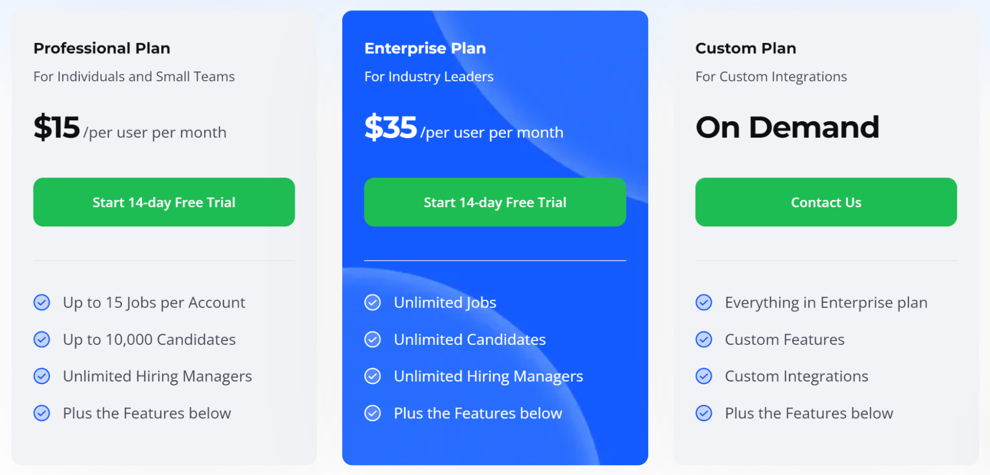 A screenshot comparing Manatal’s pricing plans
