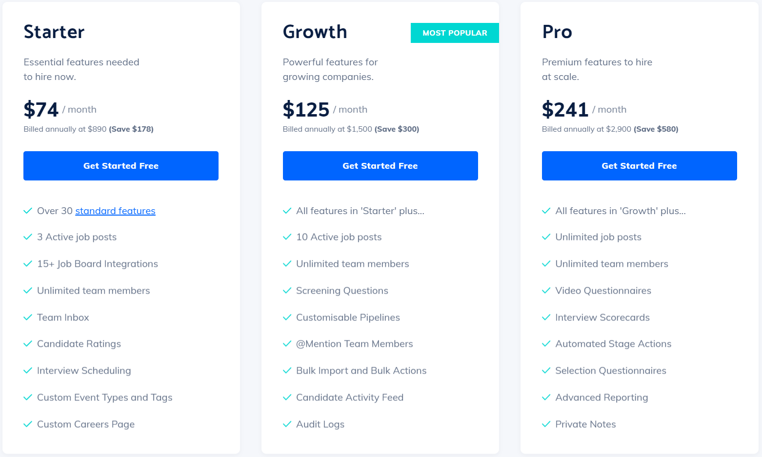 A screenshot of the GoHire pricing page