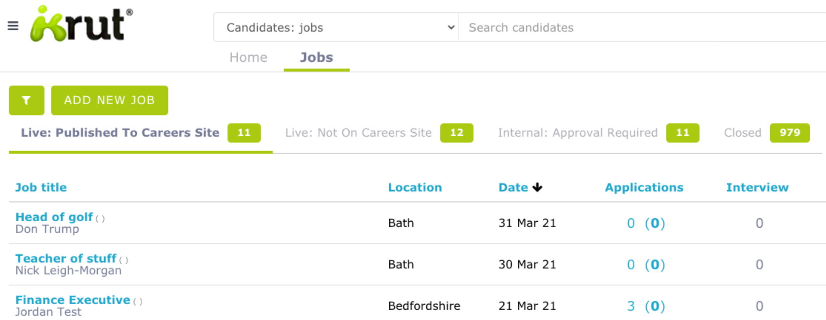 Receive applications from job adverts you place and login to review them